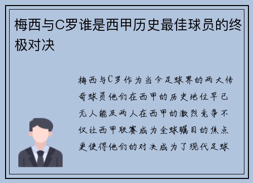 梅西与C罗谁是西甲历史最佳球员的终极对决